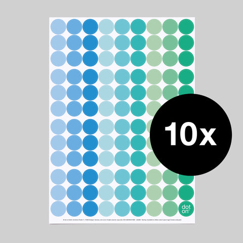 dot on 107 Klebepunkte 20 mm aqua  in Blautönen hellblau blau türkis hellgrün grün 10 Bogen Set