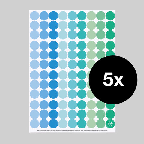 dot on 107 Klebepunkte 20 mm aqua  in Blautönen hellblau blau türkis hellgrün grün 5 Bogen Set