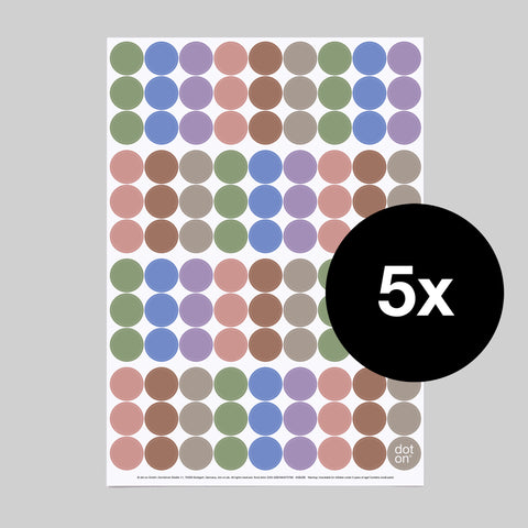 dot on 107 Klebepunkte 20 mm Trendfarben 2026 Mocha Mousse Cornflower Blue Rose Tan Cobblestone Tendril Viola Design 5 Bogen Set