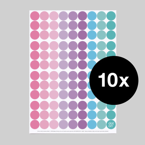 dot on 107 Klebepunkte 20 mm purple ros pink violett lila flieder cyan türkis 10 Bogen Set