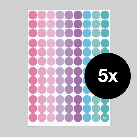 dot on 107 Klebepunkte 20 mm purple ros pink violett lila flieder cyan türkis 5 Bogen Set