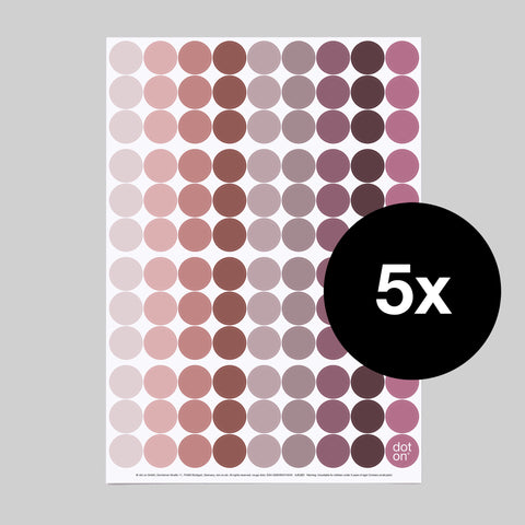 Klebepunkte rouge Durchmesser 20 mm n Rottönen rose burgund weinrot violett apricot 5 Bogen Din A4 mit jeweils 108 Klebepunkten