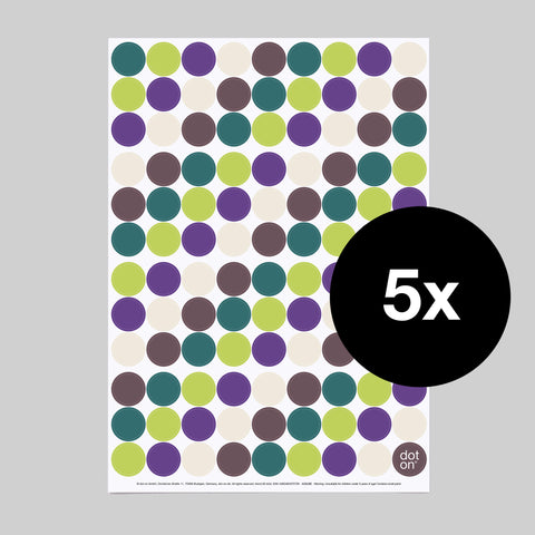 dot on 107 Klebepunkte 20 mm Trendfarben 2026 Cocoa Powder  Transformative Teal Wax Paper  Green Glow Fresh Purple Design 10 Bogen Set