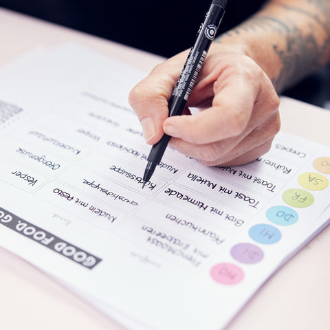 Notizblock | good food. good mood. | Menüplaner mit Klebepunkten | Format: DIN A4 - dot on