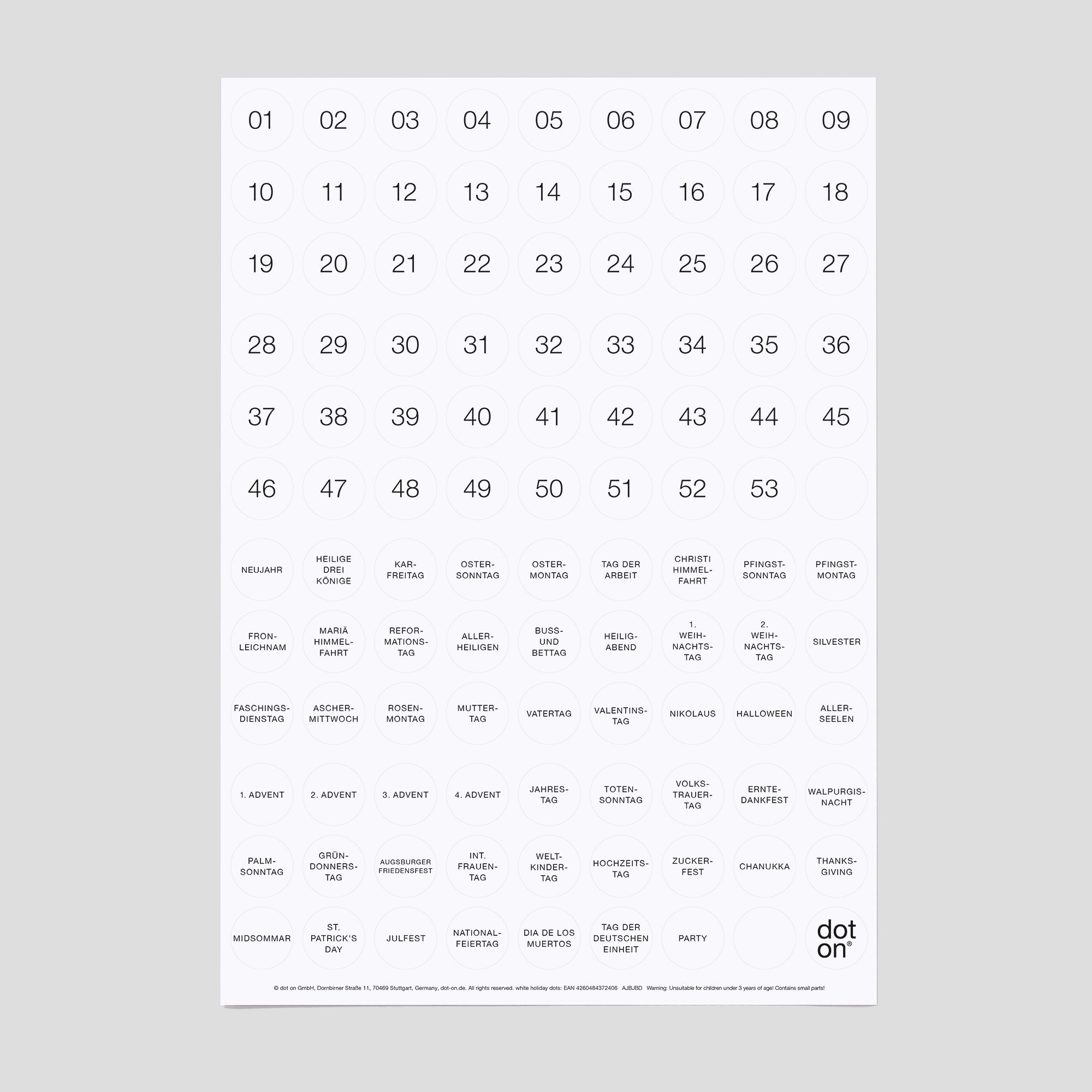 white holiday dots · sticky dots Ø 20 mm