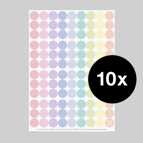 dot on 107 Klebepunkte 20 mm pastell Pastelltöne rosa hellgelb hellgrün hellblau apricot 10 Bogen Set