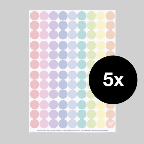 dot on 107 Klebepunkte 20 mm pastell Pastelltöne rosa hellgelb hellgrün hellblau apricot 5 Bogen Set