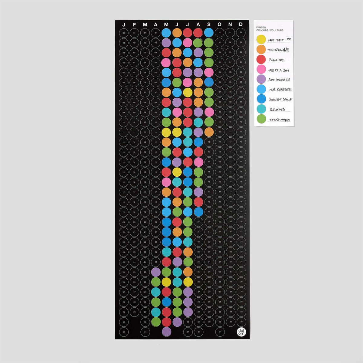 one dot a day rainbow · Jahrestracker mit Klebepunkten