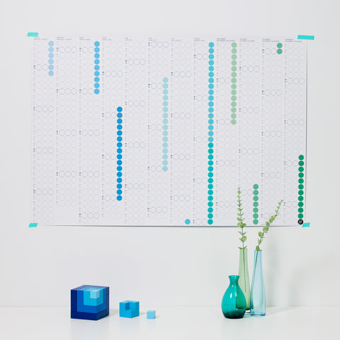 Annual planner 2025 with adhesive dots | Aqua Edition | in 4 formats