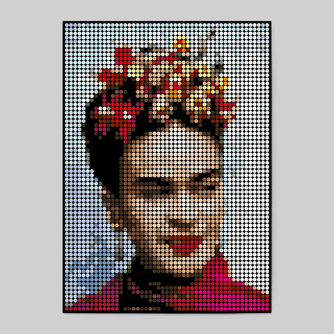 Pixelart | Kleben nach Zahlen-Set mit Stickern | Motiv: Frida | 50x70 cm - dot on